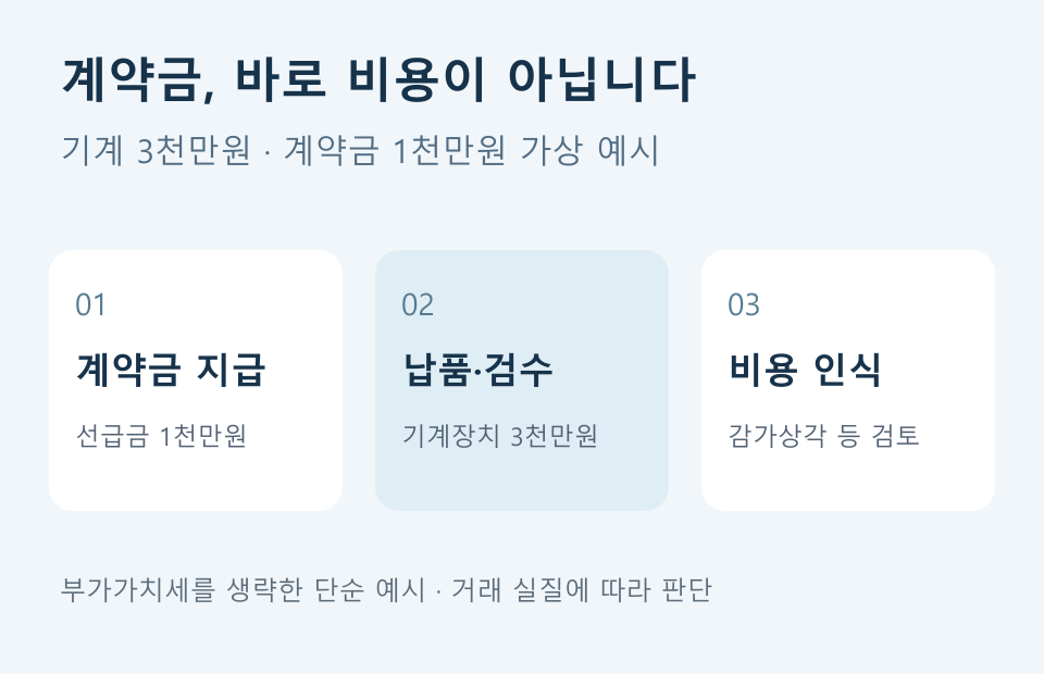 기계 계약금 지급·납품 검수·비용 인식의 가상 예시