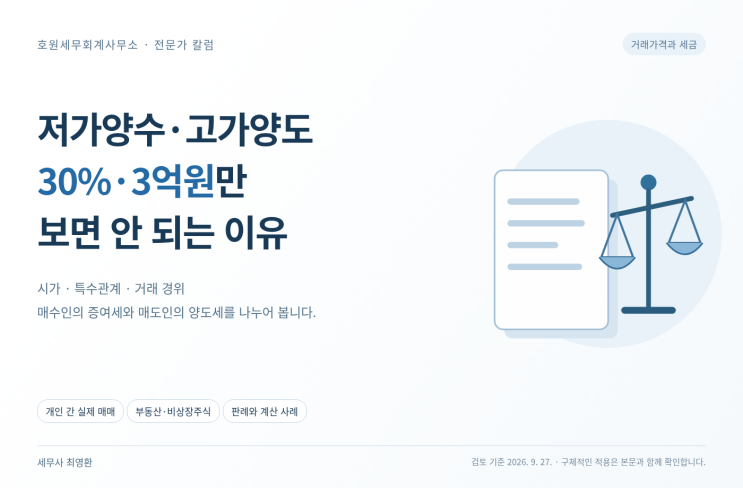 저가양수·고가양도 증여세, 30%·3억원만 보면 안 되는 이유