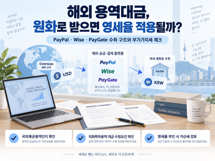 페이팔 · 와이즈로 원화 입금받은 해외 용역대금, 영세율 적용될까요?