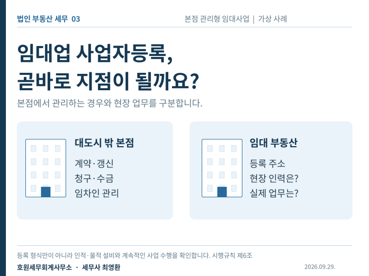 임대업 사업자등록만 해도 취득세가 중과될까요? 본점 관리와 현장 지점의 차이