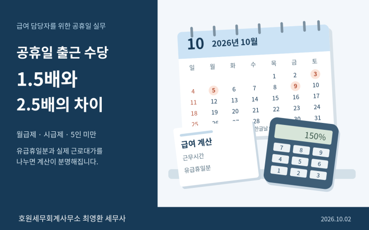 공휴일 근무의 유급휴일분·근로대가·가산수당 계산 기준