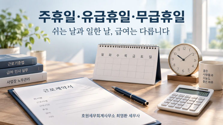 소정근로시간과 휴일의 구분에 따른 주휴수당·휴일근로 임금 계산 기준