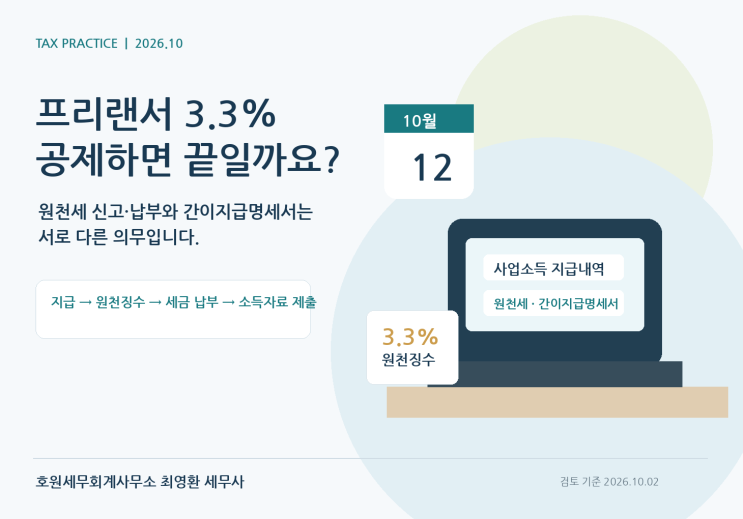 사업소득 원천징수와 소득자료 제출의 월별·연말 처리 기준