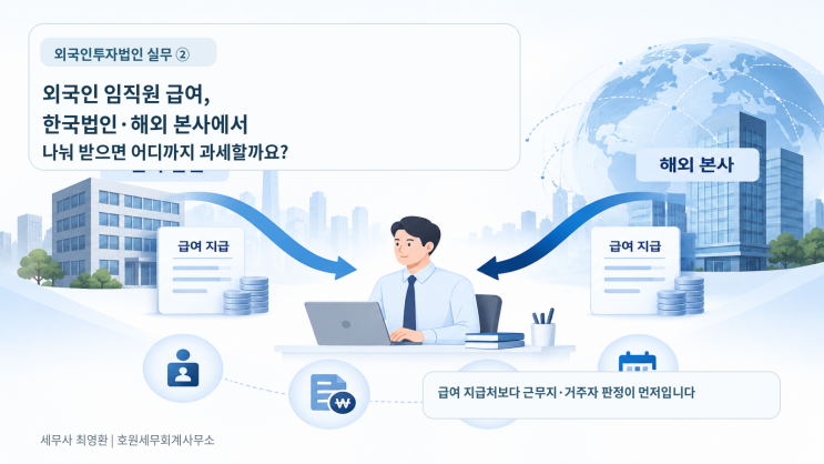 외국인투자법인 외국인 임직원 급여, 한국법인·해외 본사에서 나눠 받으면 어디까지 과세할까요?