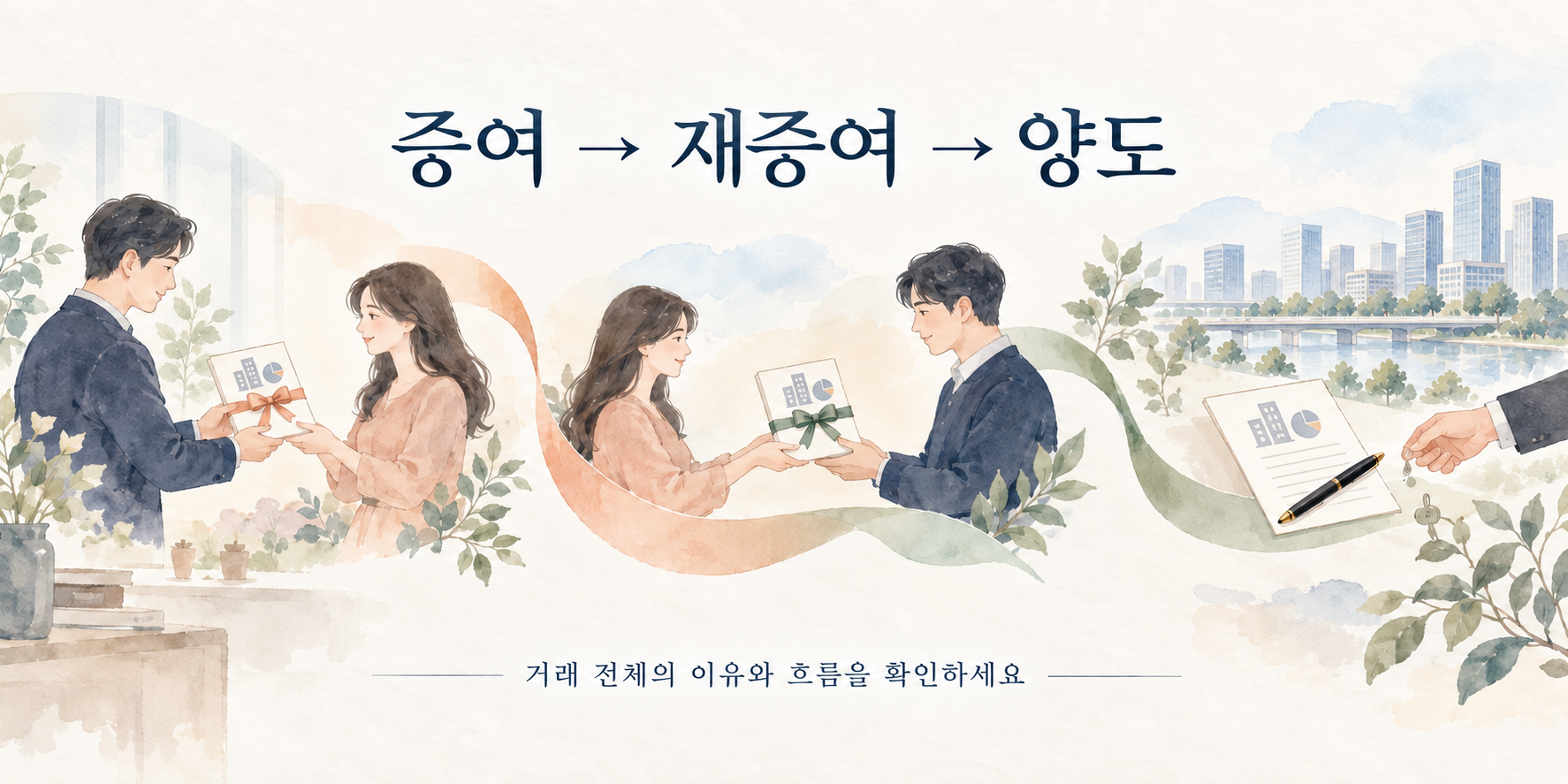 배우자 증여와 재증여 뒤 매각으로 이어지는 흐름에서 실제 권리와 매각대금의 귀속을 살펴보는 그림