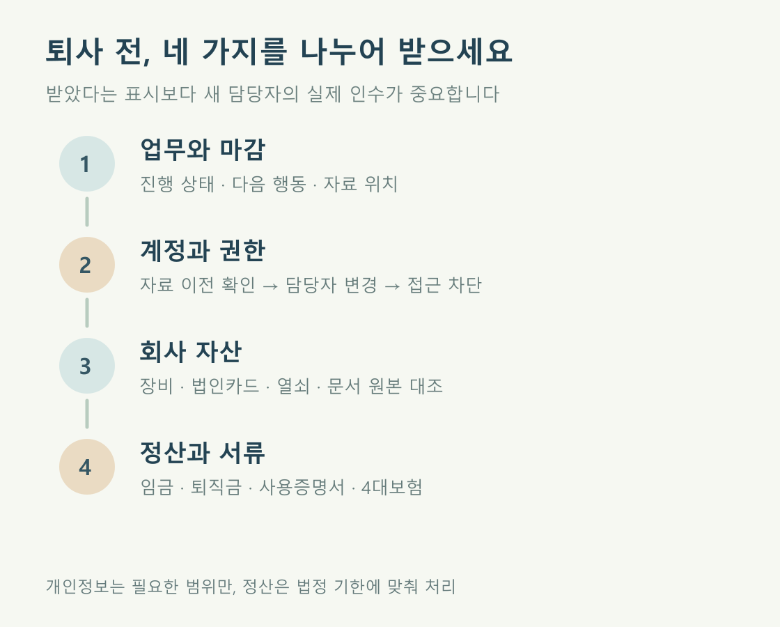 업무·계정·회사 자산·정산을 나누어 확인하세요.
